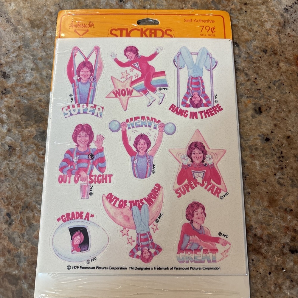 1979 Ambassador Hallmark MORK 4 Sheet Sticker Package Robin Williams Nanu Nanu!